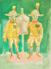Figures by Mino Maccari, oil on board, offered Feb 2021