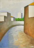 Ottone Rosai, Street with houses, 1953, Signature lower right. On the reverse: by brush