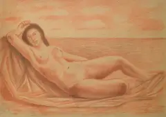 Ubaldo Oppi, Nude lying by the sea, 1926, Sign at the bottom to the left. Authentic Ubaldo Oppi Archive on photo