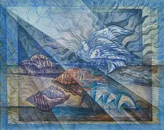 Doves, shell and sea by Floriano Bodini, 1989, Signature and date lower right. Certificate of authenticity Paola and Sara Bodini on photo., offered Feb 2021