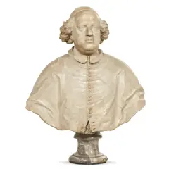 Giuseppe Mazzuoli, Attribuited to Giuseppe Mazzuoli (Volterra 1644 - Roma 1725), Bust of Cardinal Giovanni Battista Bussi, white marble, 92x72x34 cm, on a marble column, h. 105 cm, Attribuited to Giuseppe Mazzuoli (Volterra
