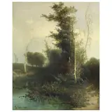 Gottardo Valentini, Trees Along The River, oil on canvas