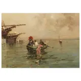 Riccardo Pellegrini, Marina Con Barche, oil on canvas
