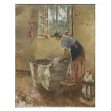 Pompeo Mariani, Woman Doing Laundry, oil on panel