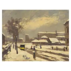 Achille Cattaneo, Snow-Covered City, oil on canvas