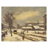 Achille Cattaneo, Snow-Covered City, oil on canvas