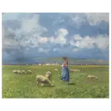 Carlo Passigli, Shepherdess With Sheep, oil on panel