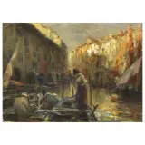 Giuseppe Solenghi, In The Canal (Venice), oil on canvas