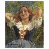 Cipriano Mannucci, Peasant Girl, oil on cardboard