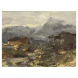 Vittore Antonio Cargnel, Mountain Landscape With Cabins