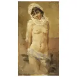 Enea Ballarini, Female Nude, oil on panel