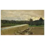 Luigi Gioli, The Drinking Trough, oil on panel