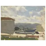 Pietro Annigoni, Landscape, oil on cardboard
