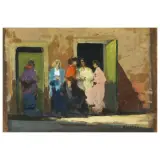 Chatting At The Door by Renato Natali, oil on plywood, offered Oct 2023