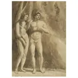 Bartolomeo Pinelli, Adam And Eve, black chalk