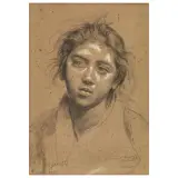 Vincenzo Gemito, Female Head, pencil and white lead on paper