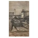 Mario Puccini, In Venice, charcoal on cardboard