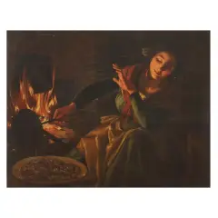 Angelo Inganni, a) WOMAN IN FRONT OF A BRAZIER, oil on canvas