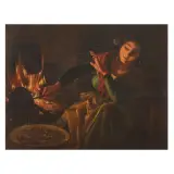Angelo Inganni, a) WOMAN IN FRONT OF A BRAZIER, oil on canvas
