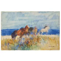 Wild Horses by Plinio Nomellini, watercolr on paper, offered May 2023