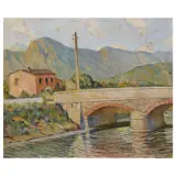 Galileo Chini, Bridge Over Fossa Dell'Abate, oil on plywood