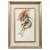 Renato Guttuso, Woman at the bar 1970s Indian, ink