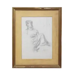 Study Of A Sitting Lady by Giacomo Favretto, pencil on paper, offered Mar 2023