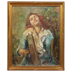 Luca Postiglione, Tambourine Player, oil on canvas