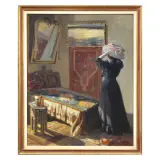 Béla Juszkó, Interior With A Woman, oil on canvas