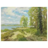 Gigi Comolli, Dormeletto Lake, oil on masonite