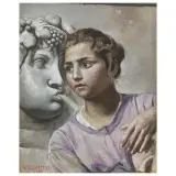 Vincenzo Gemito, v) AT THE FOUNTAIN, mixed media on card