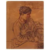 Oscar Ghiglia, Seated Woman, oil on cardboard