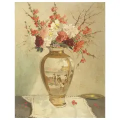 Giovanni Lomi, Flowers In The Chinese Vase, oil on masonite
