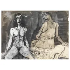 Figures by Gianfranco Ferroni, mixed media on paper, offered Mar 2023