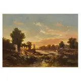 Emilio Donnini, Ponte Alla Vittoria, Florence, oil on canvas