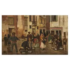 Franz Leo Ruben, Fish Market In Venice, oil on canvas