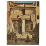 Odoardo Borrani, Internal Courtyard With A Man At Work