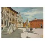 Yves Brayer, Place Des Chevaliers A Pise, oil on canvas