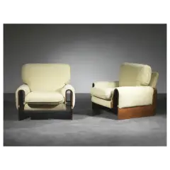 A Pair Of Armchairs, Curved by Ferdinando Buzzi, WOOD STRUCTURE, offered Nov 2022