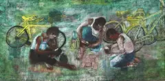 Eva Fischer, Cards players 1963, oil on canvas