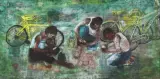 Eva Fischer, Cards players 1963, oil on canvas