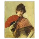 Edoardo Tofano, Il Ventaglio Rosso, oil on canvas