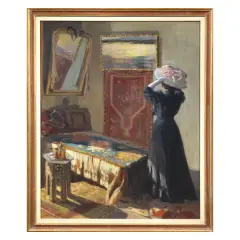Béla Juszkó, Interior With A Woman, oil on canvas