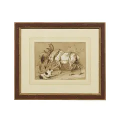 Pierre Frédéric Lehnert, Two Horses And A Dog, black chalk
