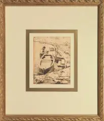 Barca E Pescatore by Pietro Fragiacomo, ink on paper, offered Jul 2022
