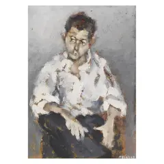 Man with white shirt by Paolo Vallorz, oil on board, offered Jun 2022