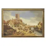 Antonio Rigorini, View Of A Flemish Town, oil on canvas