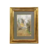Giuseppe Casciaro, Country Road With Figures, pastel on paper