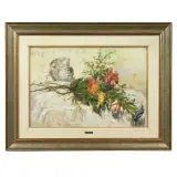 Natura Morta Con Fiori E Brocca by Garzia Fioresi, oil on cardboard, offered Jun 2022