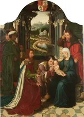 Ambrosius Benson, Die Anbetung der Heiligen Drei Könige, Um 1525, Öl auf Holz (mit Rundbogenabschluss)